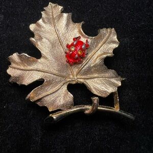 Sarah Coventry 1966 Bit O Fantasy Maple Leaf Lady Bug Brooch Pin